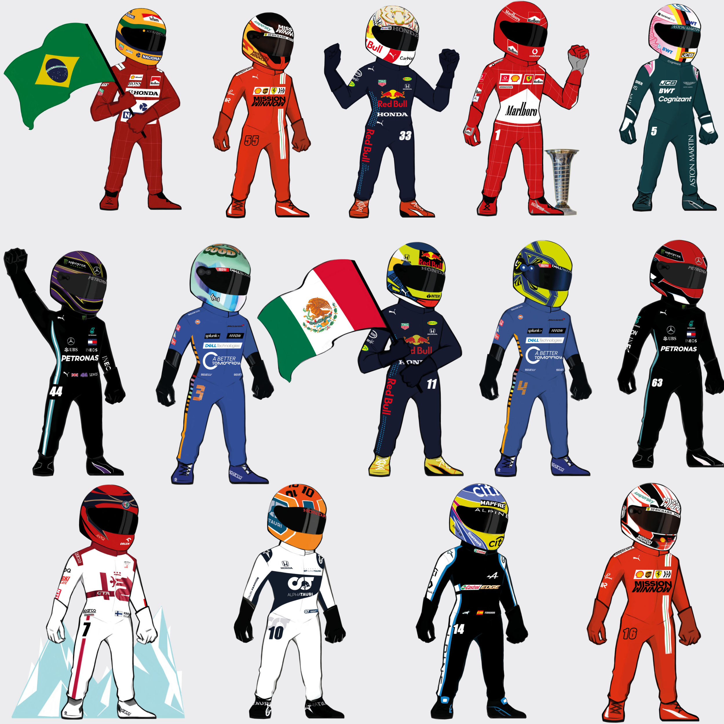 Not Enough Merch Sticker Pack of 14 Formula 1 Drivers